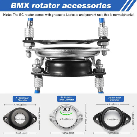BMX Gyro Brake Cables Kit Front And Rear Upper And Lower With Spinner Rotor for Most Gyro Systems and 20 Inch Bikes, blue.