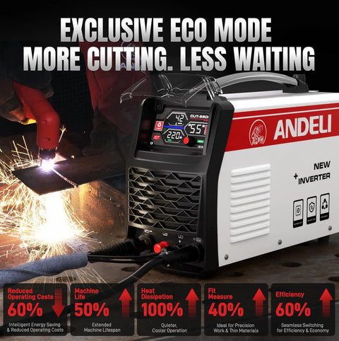 Plasma Cutter 55A Non HF Non Touch Pilot Arc 4 In 1 Plate Grid Cutting with LED Display showing 110 220V IGBT Inverter