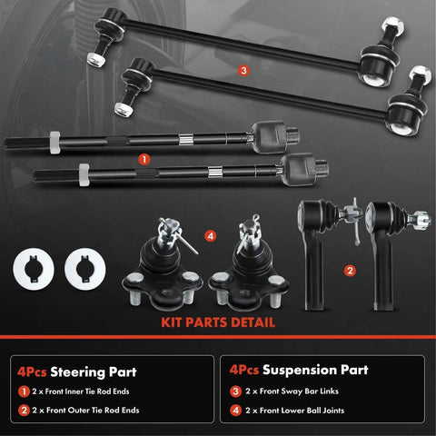 Front Suspension Kit For Honda CR V 2007 2008 2009 2010 2011 With Eight Piece Assembly Including Sway Bar Links And Lower Ball Joints Front End Upgrade Ready To Install, kit parts detail