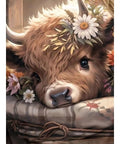 Highland Cow Themed 5D Diamond Painting Kit For Adults, Easy And Fun Round Gem Art, floral cow face design, canvas 12x16 inches