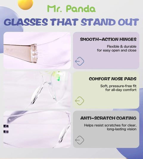 Rad 6 Pack Kids Safety Glasses Youth Protective Eyewear ANSI Z87 Certified featuring smooth-action hinges and comfort nose pads.