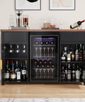 Big Home Bar Cabinet With Built In Fridge Space Fits Most Mini Fridges Modern Fluted Buffet Sideboard Table For Coffee Wine Or Bevs At Home 53.2 Inches Long with drinks displayed.