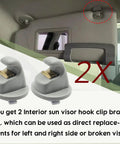 2 Pack Interior Sun Visor Clip Brackets For VW Atlas Tiguan Passat Golf MK7 MK8 ID Series showing installed clip and set of two clips