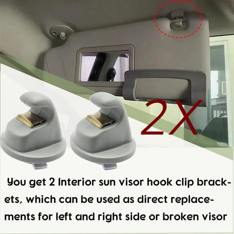 2 Pack Interior Sun Visor Clip Brackets For VW Atlas Tiguan Passat Golf MK7 MK8 ID Series showing installed clip and set of two clips