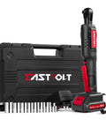 12 Volt Cordless Ratchet Wrench Set Three Eighths Inch Drive With Thirty Five Ft Lbs Torque And Two Hundred Thirty RPM Fast Charger And 2.0Ah Battery Comes With Seven Piece Metric Sockets And One Quarter Inch Adapter Lightweight Auto Repair Kit displayed with case and accessories