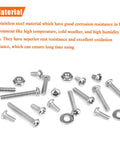 All-In-One 240-Piece Phillips Pan Head Machine Screws Kit With Nuts And Washers Size 6-32 Coarse Thread Fully Threaded 304 Stainless Steel Includes 10 Sizes For DIY Projects shown with materials