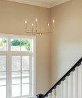 Chic 22 Inch Modern Five Light Gold Chandelier with Candle Style Sockets Open Frame Warm Brass Fixture in Entryway