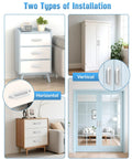 5.9 Inch Sliding Barn Door Handle Set White Aluminum Hardware on drawers and closet in vertical and horizontal positions.