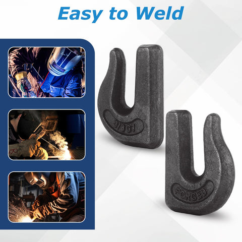 10 Piece Go-To Weld On Chain Grab Hook Set 3/8 Inch Grade 70 Forged Heavy Duty Weldable Hooks For Cars, Tractors, Forklifts