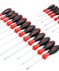 Pro 20 Piece Screwdriver Kit With SoftFinish Grip For Easy Control And Comfort Direct Molded Handles shown in staggered arrangement.