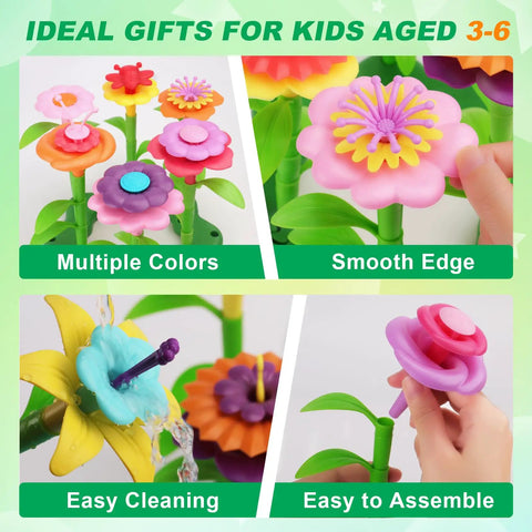 Flower Garden Building Kit For Kids 120 Piece Bouquet Toy Set Build A Floral Arrangement STEM Learning Safe Non Toxic BPA Free