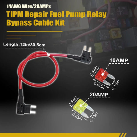 TIPM Repair And Fuel Pump Relay Bypass Cable Plug And Play Kit for Dodge Ram 1500 2500 3500 Jeep, 14AWG Wire 20A fuse holder