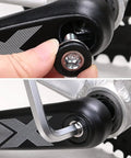 Close-up of assembly using 2 Pack 8mm Hex Crank Arm Fixing Bolts With Caps For Capless Bottom Bracket on a bike.