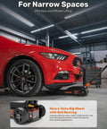 Electric Floor Jack 3 Ton Low Profile With One Touch Lift under red car, hydraulic service jack in garage, 6000 lbs capacity, 3-20 in lift range