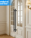 Matte Black Ladder Style Push Pull Door Handle Back To Back 36 Inch 900mm Long With 760mm Center To Center 304 Stainless Steel installed on wood door