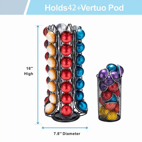 Nespresso Vertuo Pod Holder Carousel Stand 360 Degree Spinning Coffee Capsule Organizer For 60 Pods, Black, 16-inch tall