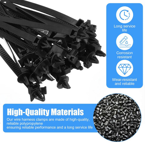 Dope Car Wire Clip Kit Pack Of 200 Universal Harness Clips And Cable Ties with high-quality materials text and icons