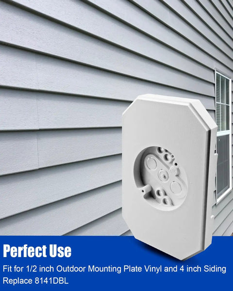Two Pack Siding Light Mounting Block Bracket White With Built In Electrical Box For Outdoor Lighting Installations Fits Half Inch Lap Double Siding And Four Inch Vinyl Siding 8141DBL Compatible mounted on gray siding wall