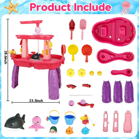 3 Tier Water And Sand Table With Pump For Toddlers To Kids Ages 1 To 8 Outdoor Backyard Splash Play Set components shown