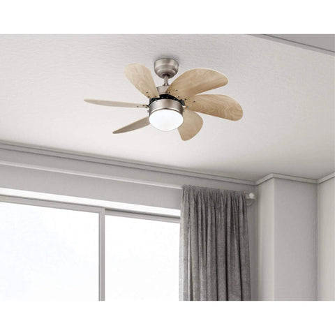 Turbo Swirl Indoor Ceiling Fan With Light 30 Inch Antique Brass Finish Walnut Blades LED Bulb Included Down Rod Only Installation