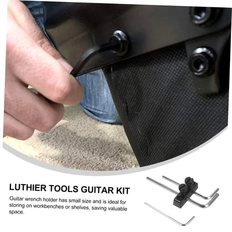 Person using Guitar Wrench Holder For Headstock Key Storage, Easy Install Tremolo Maintenance Tool on guitar