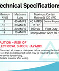 Commercial Refrigeration Defrost Timer 40A 2HP 120V AC 60Hz UL Certified Pro Grade Defrost Controller With technical specifications and caution notice