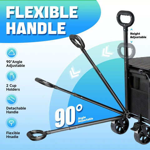 500 Pound All Terrain Collapsible Wagon With Foldable Table handle showing adjustable angles and features