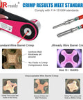 Illustration of crimping tool and wire barrel crimp quality for DT Connector Kit 604PCS Waterproof Automotive Wire Harness Sealed Connectors Set.