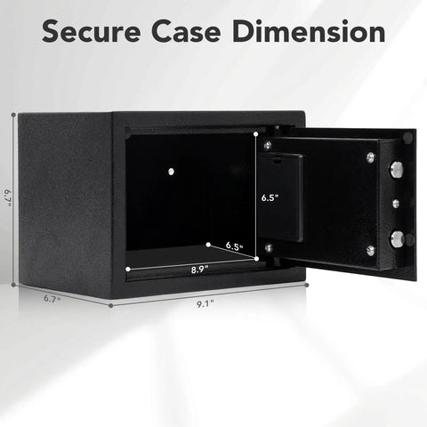 Rock Solid Security Safe Box With Digital Keypad And Backup Keys Steel Home Office Hotel Safe open with dimensions shown