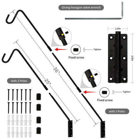 Two Pack Heavy Duty Deck Hooks With Adjustable 25 Or 36 Inch Extended Reach, Wall Mounted Outdoor Brackets For Hanging Bird Feeders, Plants, Suet Baskets, Lanterns, Wind Chimes And Other Garden Decor