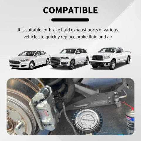 5 Piece Brake Bleeder Kit Connectors Set For Quick Brake Fluid And Air Changes, car compatibility showcased with gauge