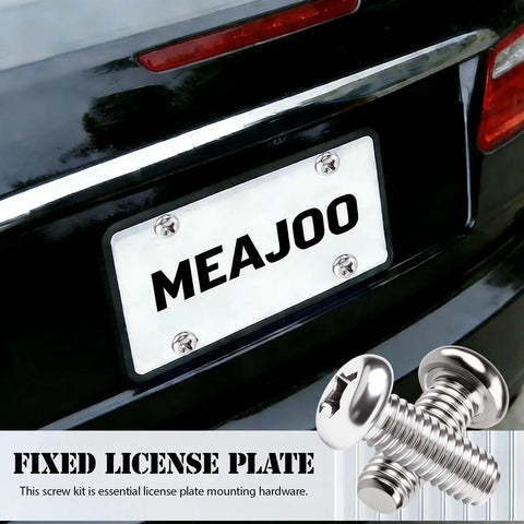 Badass Skull Design Stainless Steel License Plate Screw Kit With M6 1.0 X 16mm Phillips Pan Head Bolts on car