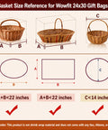 Basket size reference for Clear 24 By 30 Inch Cellophane Bags 10 Count For Large Gift Baskets And Big Presents Perfect For Weddings Bridal And Baby Showers Flat No Gusset See Through Gift Wrap Ribbon Not Included.