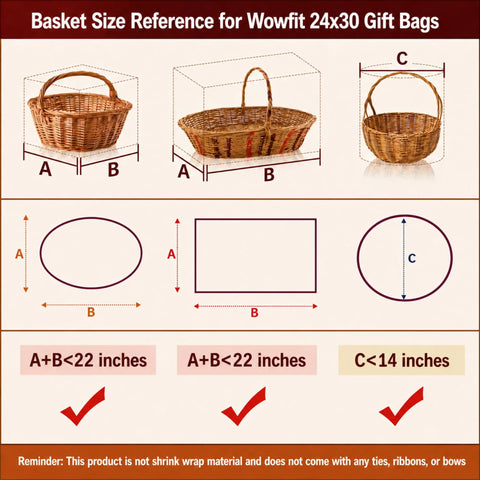 Basket size reference for Clear 24 By 30 Inch Cellophane Bags 10 Count For Large Gift Baskets And Big Presents Perfect For Weddings Bridal And Baby Showers Flat No Gusset See Through Gift Wrap Ribbon Not Included.
