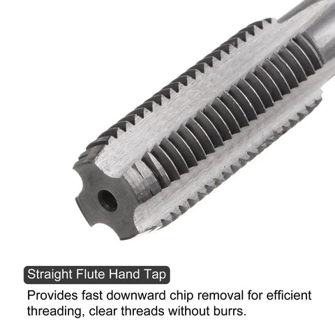 Three Piece Metric Hand Tap And Die Set M12 X 1.5 Right Hand Taps With Round Die close-up, straight flute tap detail