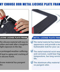 Comparison of silicone vs metal license plate frames, highlighting benefits of Matte Aluminum Alloy License Plate Frame Kit For BMW Front And Rear Mount, Three Color License Plate Cover Holder With Sports Logo, Universal Fit For All Plates, Easy Install With Hardware, Durable Car Tag Frame.