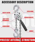 HUGOASIS mini lever hoist, 1/2 ton capacity, 10 ft lift, aluminum body with steel hooks and G80 chain, silver