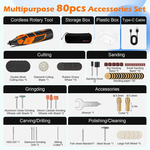 Hardcore 12V Cordless Rotary Tool Kit Delivers 35000Rpm Knockout Power With Durable Lithium Battery for 80pcs accessory set.
