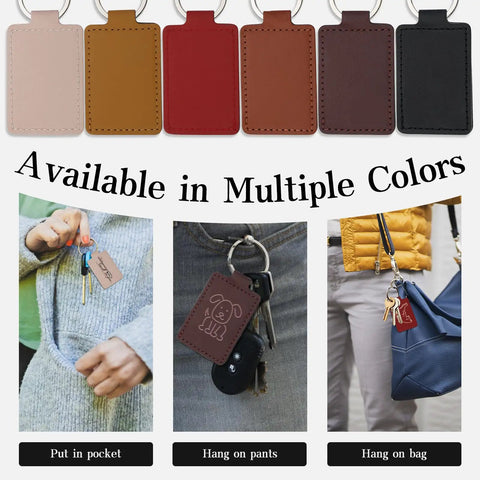 Top Shelf Pu Leather Keychain Blanks Set Contains Fifteen Heavy Duty Fob Tags In Six Bright Shades on various bags and pockets.