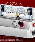 Kickin Performance Pneumatic Bottle Filler Machine With 40L Hopper, stainless steel precision components cylinder detail.