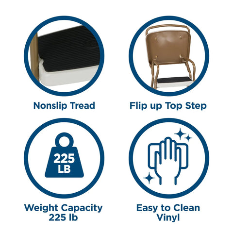 Features of Stylaire Retro Chair And Step Stool With Flip Up Seat Black Vinyl Upholstery Chrome Steel Frame Multi Purpose Counter Height Stool