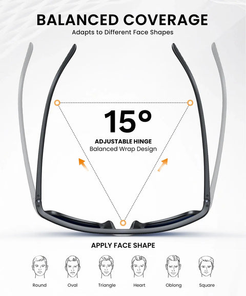 Diagram showing adjustable hinge of Polarized Square Sunglasses For Men And Women, UV Protection, Classic Black Frame For Fishing Driving Golf.