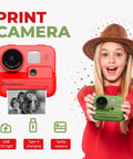 No Ink Instant Print Kids Camera With 2.4 Inch Screen And 1080P Video Selfie Mode 10X Zoom red and green kids printer camera