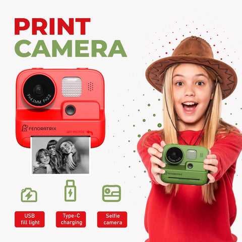 No Ink Instant Print Kids Camera With 2.4 Inch Screen And 1080P Video Selfie Mode 10X Zoom red and green kids printer camera