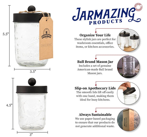 Apothecary Lid Storage Set With Ball Mason Jars Two Pack Farmhouse Style Vanity Organizer For Kitchen Bath Office