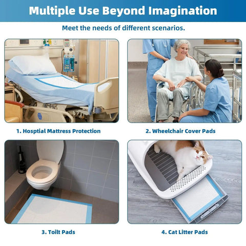 Heavy Duty Extra Large Disposable Bed Pads 36X36 Inches 100 Count Beast Level Absorbency Waterproof Underpads for hospital bed use.
