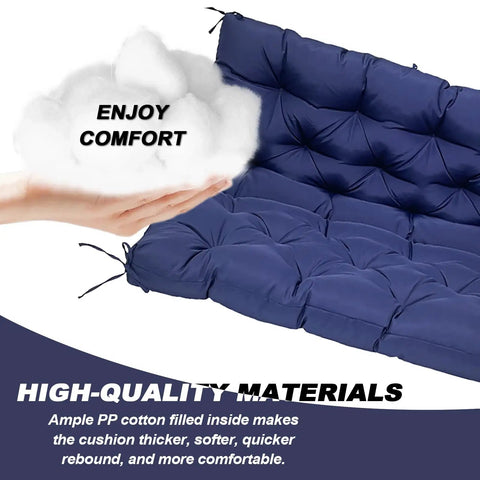 Porch Swing Cushion Set For Outdoor 2 To 3 Seater Benches Waterproof Garden Patio Bench Pad With Ties 4 inch thick dark blue.