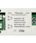 Yitouniu motor remote control switch, front view, white module with green terminal blocks, DC 7-32V, 10A