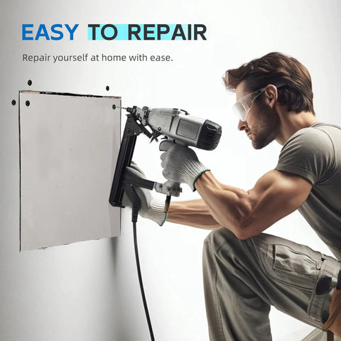 Person using All In One Drywall Repair Patch Kit For Large Holes 12 By 12 Inch Panel Quick And Easy Fix For Walls And Drywall