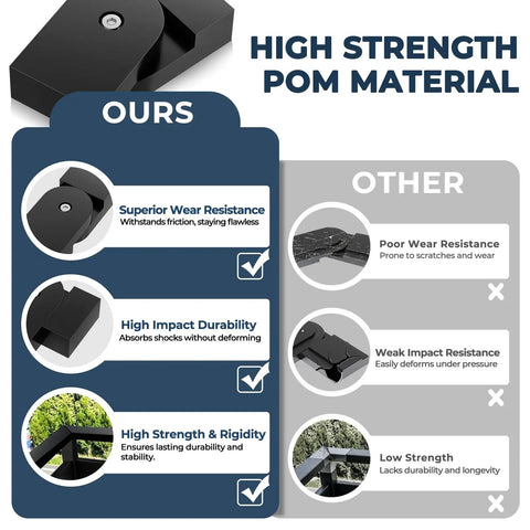 Black Level Pivot Connector For Stainless Steel Flat Handrail 180 Degree Adjustable Cable Railing Fitting For Top Hand Rail Heavy Duty POM Connecting Block For Horizontal Handrail System, black POM connector comparison graphic